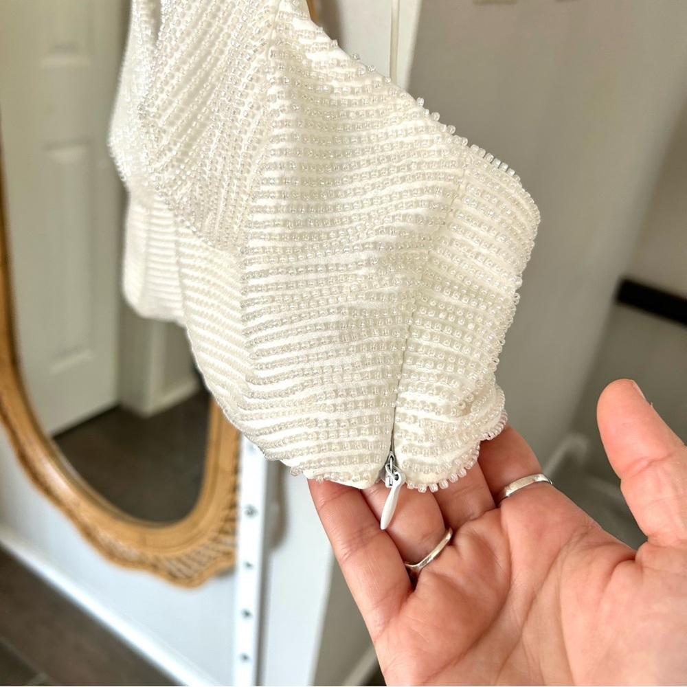 Zara / Oyster White Beaded Crop Top - Picture 6 of 10